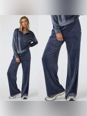 Vuori Women’s Haven Azure Blue Velour Wide Leg Pants XS Lounge Elastic Waist